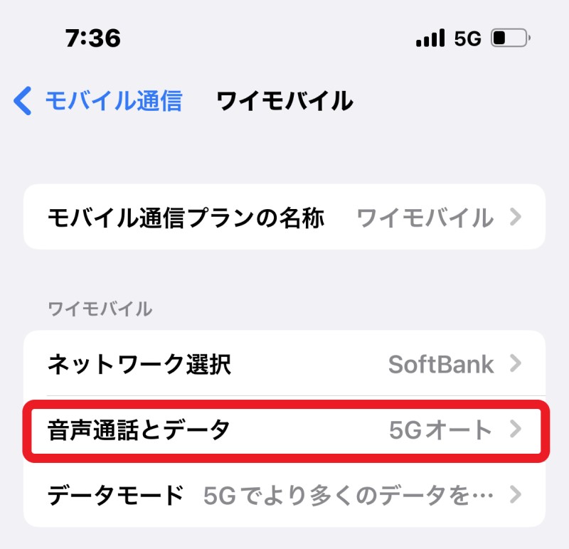 iPhoneの設定画面から5G回線への接続設定が可能