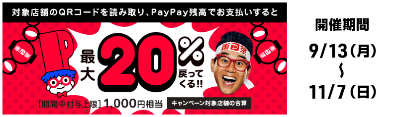 超PayPay祭のキャンペーン➀＿対象店舗での支払いで最大20還元