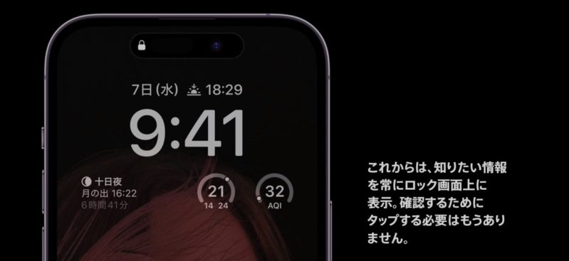 iPhone14Proシリーズから採用された「常時表示ディスプレイ」でロック画面にも知りたい情報を表示可能に
