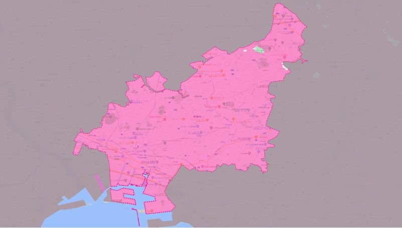 船橋市の楽天回線の無制限エリア状況(2023年9月時点)_人口カバー率 100.00%