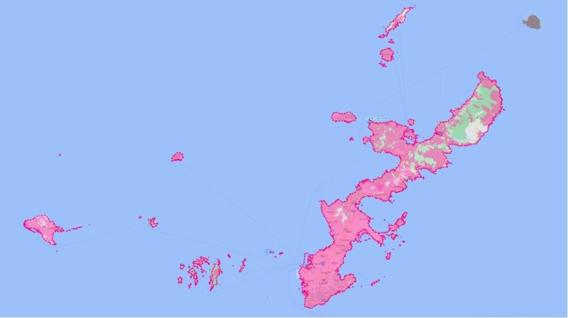 沖縄県の楽天回線の無制限エリア状況(2023年9月時点)_人口カバー率 99.92%